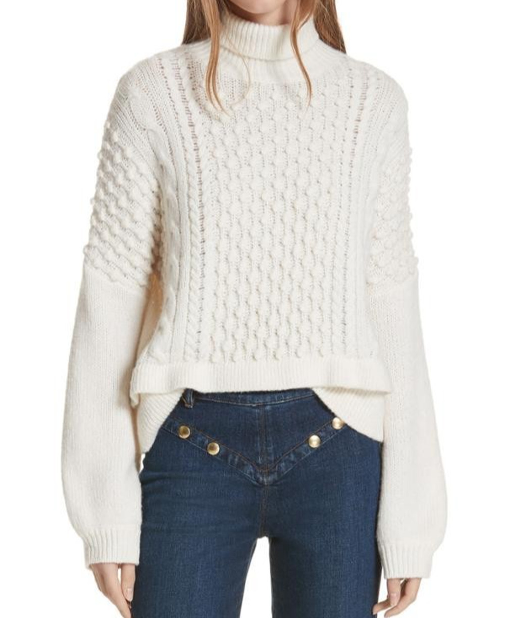 FRAME Cable Knit Ivory Turtleneck Sweater Size Small